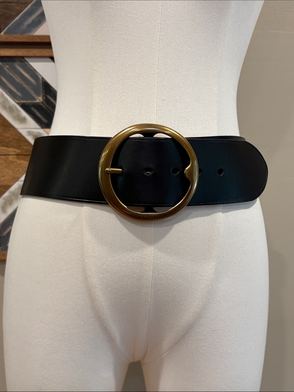 Vintage Polo Ralph Lauren Wide Leather Equestrian Brass Buckle Belt size Small